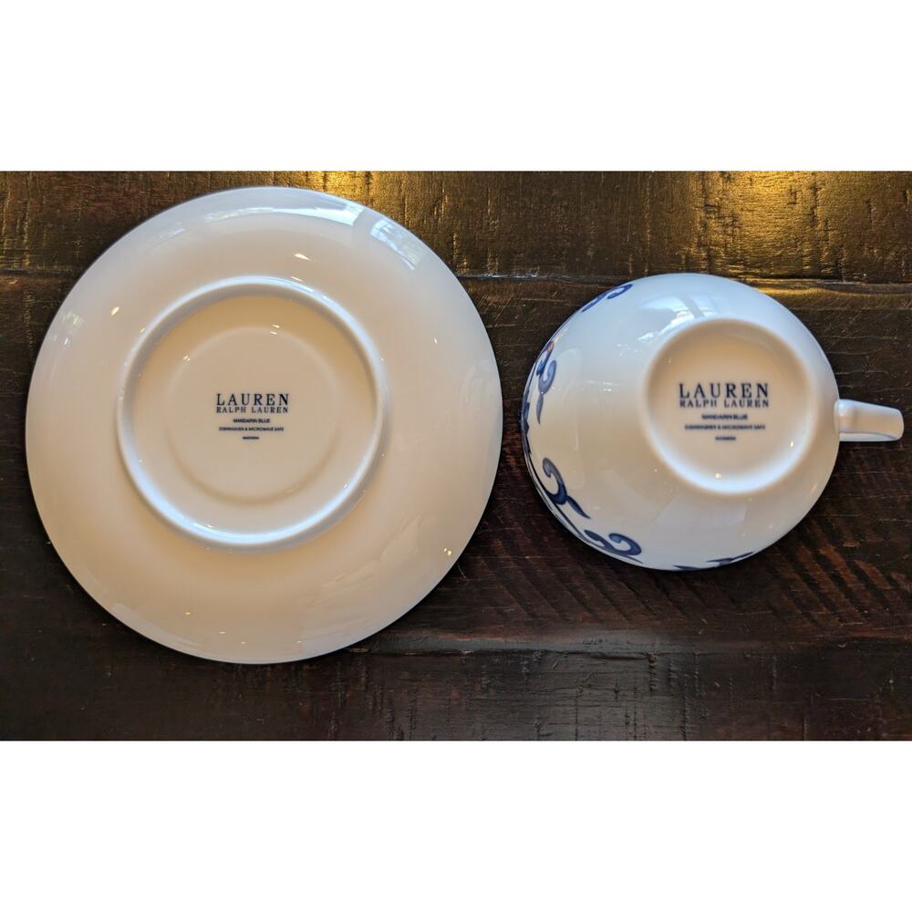 Ralph Lauren Mandarin Blue and White Cups + Saucers - Picture 4 of 6